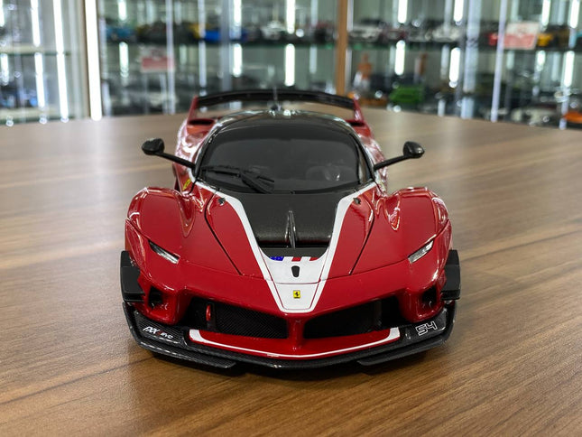 Bburago Signature Series 1:18 Ferrari FXX K EVO #54 Red White Stripe Diecast Model Car - studio product photo of the scale mo