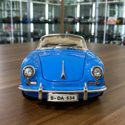 Bburago Porsche 356B Cabriolet 1961 1:18 Blue Diecast Model Car - studio product photo of the scale model