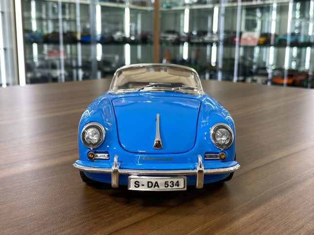 Bburago Porsche 356B Cabriolet 1961 1:18 Blue Diecast Model Car - studio product photo of the scale model