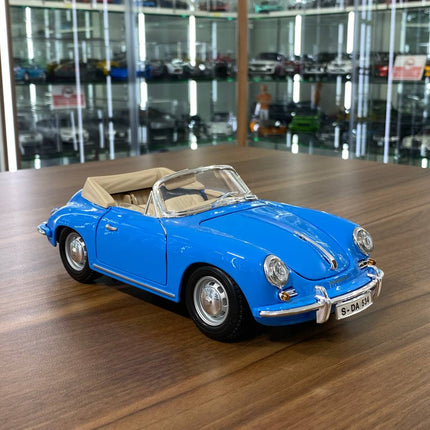 Bburago Porsche 356B Cabriolet 1961 1:18 Blue Diecast Model Car - detailed collector display model