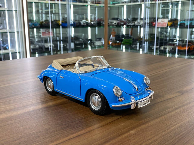 Bburago Porsche 356B Cabriolet 1961 1:18 Blue Diecast Model Car - detailed collector display model