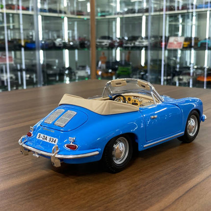 Bburago Porsche 356B Cabriolet 1961 1:18 Blue Diecast Model Car - fine detailed model replica