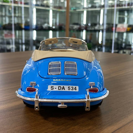 Bburago Porsche 356B Cabriolet 1961 1:18 Blue Diecast Model Car - premium collector scale model