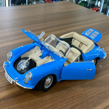 Bburago Porsche 356B Cabriolet 1961 1:18 Blue Diecast Model Car - detailed die-cast style model