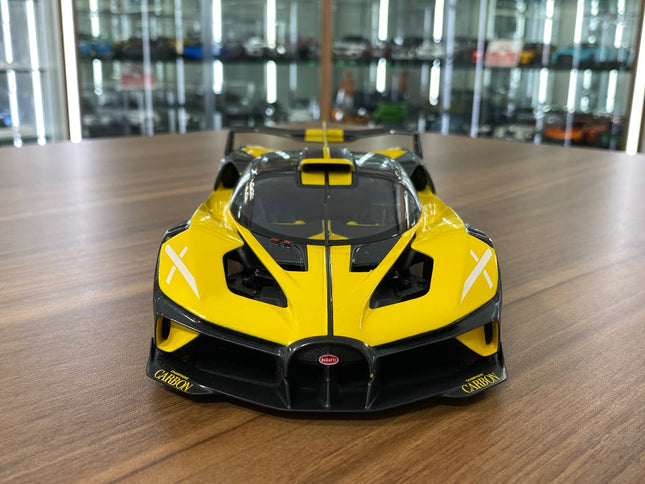 Bburago Bugatti Bolide 1:18 Diecast Model Car Yellow/Grey - studio product photo of the scale model