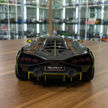 Bburago 1/18 Lamborghini Sián FKP 37 #63 Diecast Model Yellow Black - collectible scale model car