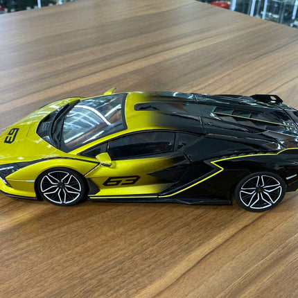 Bburago 1/18 Lamborghini Sián FKP 37 #63 Diecast Model Yellow Black - premium collector scale model