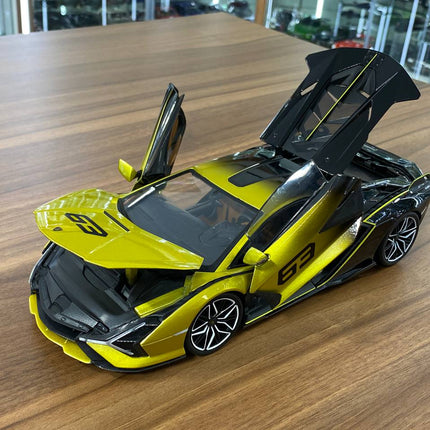 Bburago 1/18 Lamborghini Sián FKP 37 #63 Diecast Model Yellow Black - scale model for display