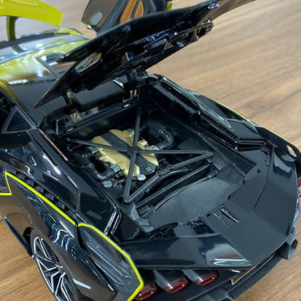 Bburago 1/18 Lamborghini Sián FKP 37 #63 Diecast Model Yellow Black - detailed die-cast style model