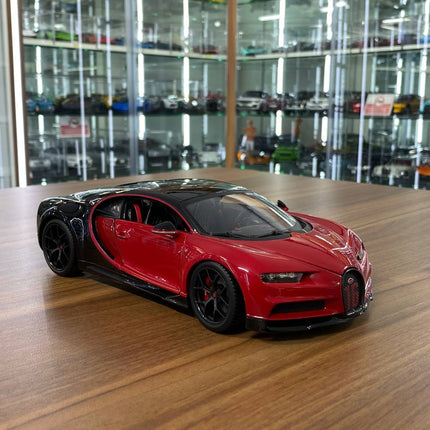 Bburago 1/18 Bugatti Chiron Sport "16" Red and Black Diecast Model Car - detailed collector display model
