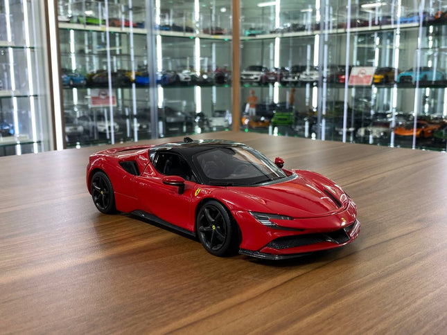 Bburago 1/18 Diecast Ferrari SF90 Stradale Red Scale Model Car - detailed collector display model