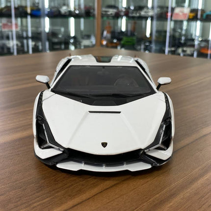 Bburago Lamborghini Sian FKP 37 #63 1:18 White Diecast Model Car - studio product photo of the scale model
