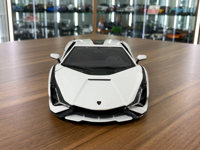 Bburago Lamborghini Sian FKP 37 #63 1:18 White Diecast Model Car - studio product photo of the scale model