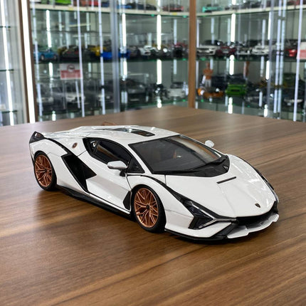 Bburago Lamborghini Sian FKP 37 #63 1:18 White Diecast Model Car - detailed collector display model