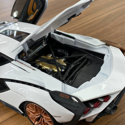 Bburago Lamborghini Sian FKP 37 #63 1:18 White Diecast Model Car - scale model for display