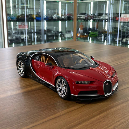 Bburago Bugatti Chiron 1:18 Diecast Model Car Red Black Silver Wheels - detailed collector display model