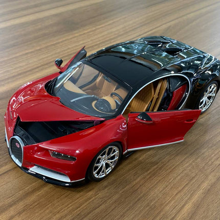 Bburago Bugatti Chiron 1:18 Diecast Model Car Red Black Silver Wheels - showroom-quality model replica