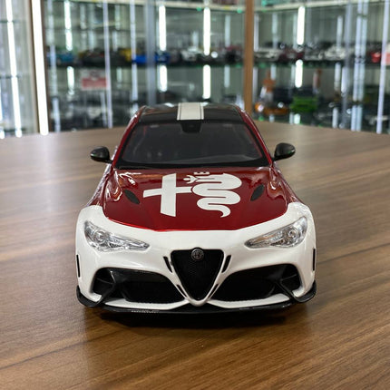 Bburago Alfa Romeo Giulia GTAm #99 1:18 Diecast Model Car Dark Red - studio product photo of the scale model