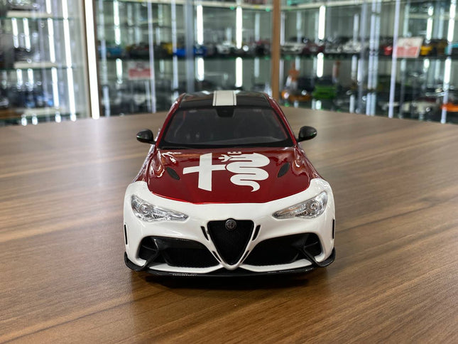 Bburago Alfa Romeo Giulia GTAm #99 1:18 Diecast Model Car Dark Red - studio product photo of the scale model