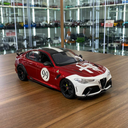 Bburago Alfa Romeo Giulia GTAm #99 1:18 Diecast Model Car Dark Red - detailed collector display model