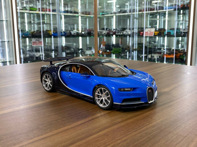 1/18 Diecast 2016 Bugatti Chiron Blue by Bburago Scale Model Car - detailed collector display model