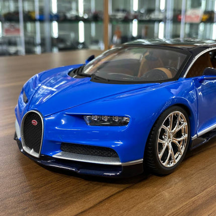 1/18 Diecast 2016 Bugatti Chiron Blue by Bburago Scale Model Car - detailed die-cast style model