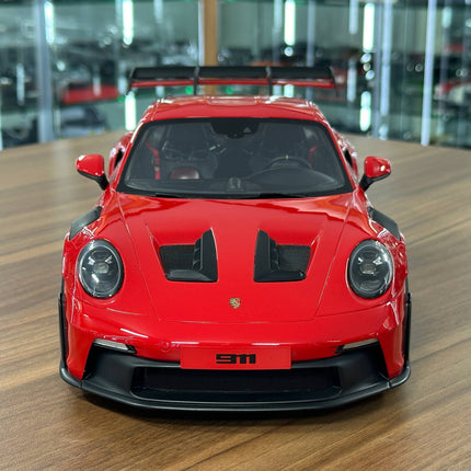 GT Spirit Porsche 911 (992) GT3 RS 1:12 Resin Model Red Gold Rim - studio product photo of the scale model