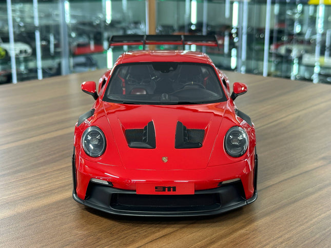 GT Spirit Porsche 911 (992) GT3 RS 1:12 Resin Model Red Gold Rim - studio product photo of the scale model