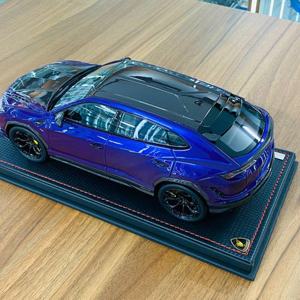 MR Collection Models Lamborghini URUS Performante 1/18 Purple Resin Diecast Model Car - scale model for display