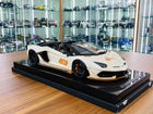 MR Collection 1/18 Lamborghini Aventador Roadster SVJ #63 Resin Model White/Orange - detailed collector display model