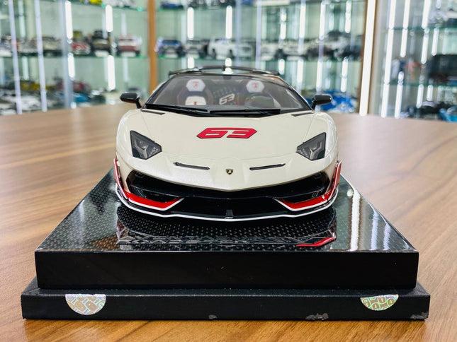 1/18 Resin - MR Collection Lamborghini Aventador Roadster SVJ #63 , 01/01 Limited Edition - studio product photo of the scale