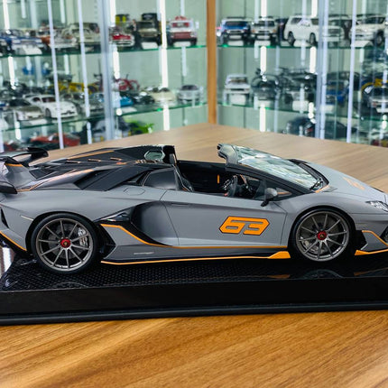 MR Collection 1/18 Lamborghini Aventador Roadster SVJ Matt Grey/Orange Resin Model - collectible scale model car
