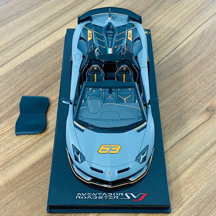 MR Collection 1/18 Lamborghini Aventador Roadster SVJ Matt Grey/Orange Resin Model - showroom-quality model replica