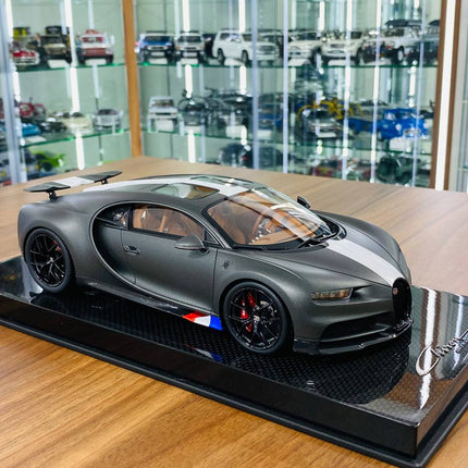 MR Collection 1:18 Bugatti Chiron Sport Resin Model Matt Grey White - detailed collector display model