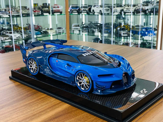 MR Collection Bugatti Vision Gran Turismo 1/18 Resin Model Light Blue Sport Racing Carbon - detailed collector display model