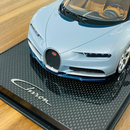 MR Collection Bugatti Chiron 1/18 Resin Model Grey/Blue Limited 499 Pieces - detailed die-cast style model