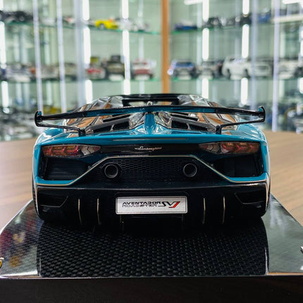 MR Collection Lamborghini Aventador Roadster SVJ #63 1:18 Blue/Grey 63 Resin Car - fine detailed model replica
