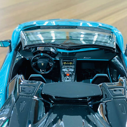 MR Collection Lamborghini Aventador Roadster SVJ #63 1:18 Blue/Grey 63 Resin Car - premium collector scale model