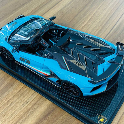 MR Collection Lamborghini Aventador Roadster SVJ #63 1:18 Blue/Grey 63 Resin Car - scale model for display