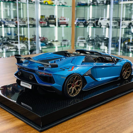 MR Collection 1/18 Lamborghini Aventador Roadster SVJ Resin Blue Limited Edition - fine detailed model replica