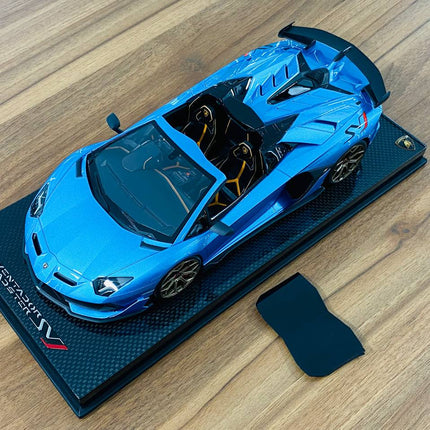 MR Collection 1/18 Lamborghini Aventador Roadster SVJ Resin Blue Limited Edition - premium collector scale model