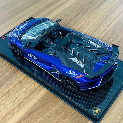 MR Collection 1/18 Lamborghini Aventador Roadster SVJ #63 Purple/Grey Resin Model - fine detailed model replica