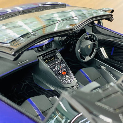 MR Collection 1/18 Lamborghini Aventador Roadster SVJ #63 Purple/Grey Resin Model - collector edition scale model