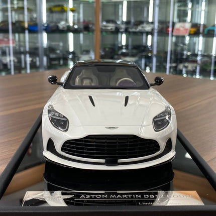 MotorHelix 1/18 Resin Aston Martin DB12 Coupe Zenith White - studio product photo of the scale model