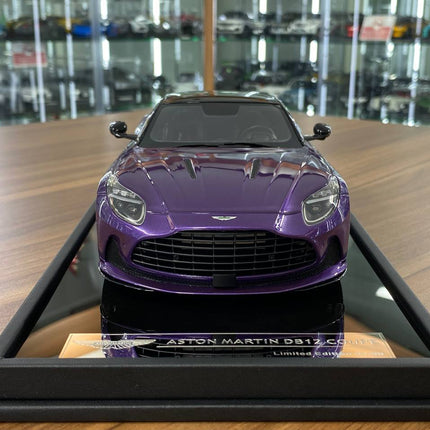 MotorHelix 1/18 Resin Aston Martin DB12 Coupe Digital Violet Limited 99pcs - studio product photo of the scale model