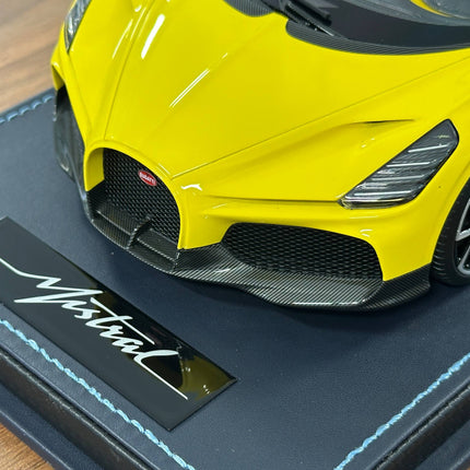 MR Collection Bugatti W16 Mistral 1:18 Yellow Resin Model Car - detailed die-cast style model