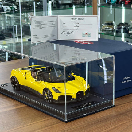 MR Collection Bugatti W16 Mistral 1:18 Yellow Resin Model Car - scale model collectible piece
