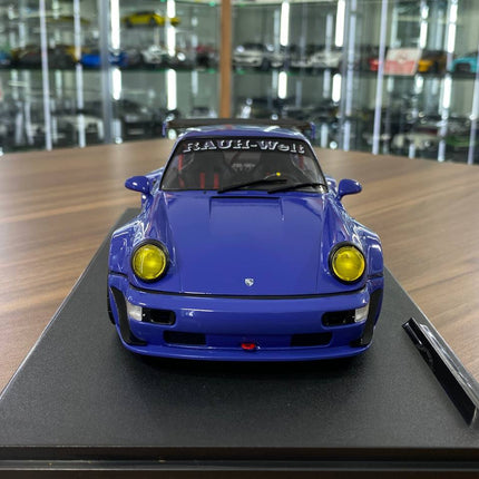Solido 1/18 Diecast Porsche RWB Champagne Blue Model Car - studio product photo of the scale model