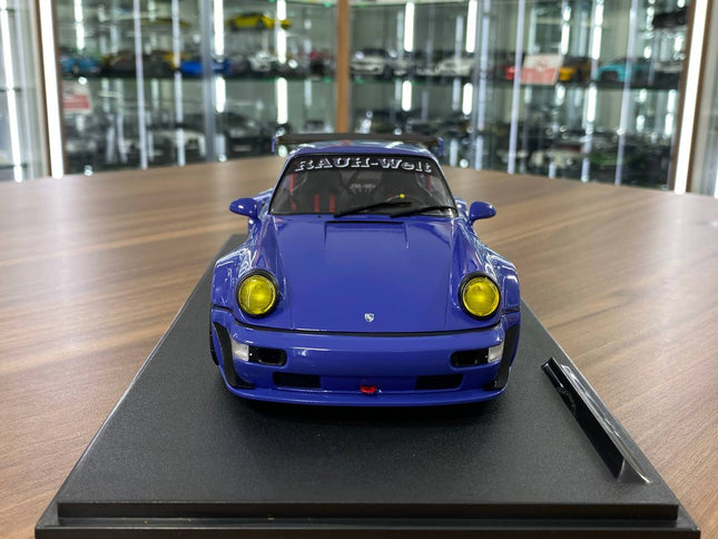 Solido 1/18 Diecast Porsche RWB Champagne Blue Model Car - studio product photo of the scale model