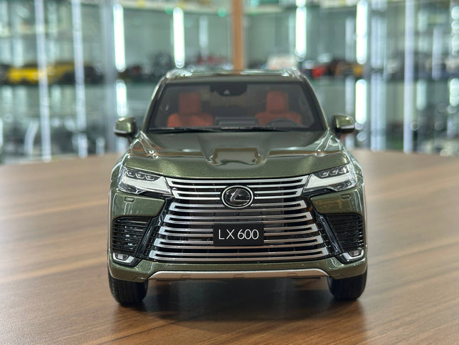 LCD Model Lexus LX 600 V6 2024 Nori Green 1:18 Diecast Model Car - studio product photo of the scale model